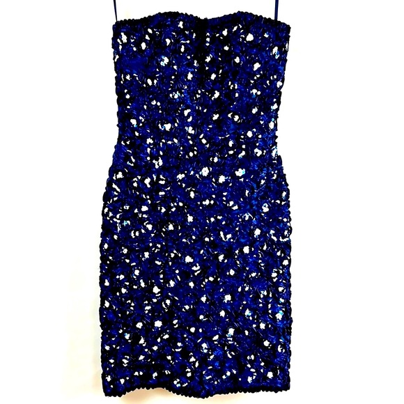 Vtg 80s Victor Costa Blue  Lace Swirl Sequin Strapless Dress Cotton Blend SZ 6 - Picture 2 of 10